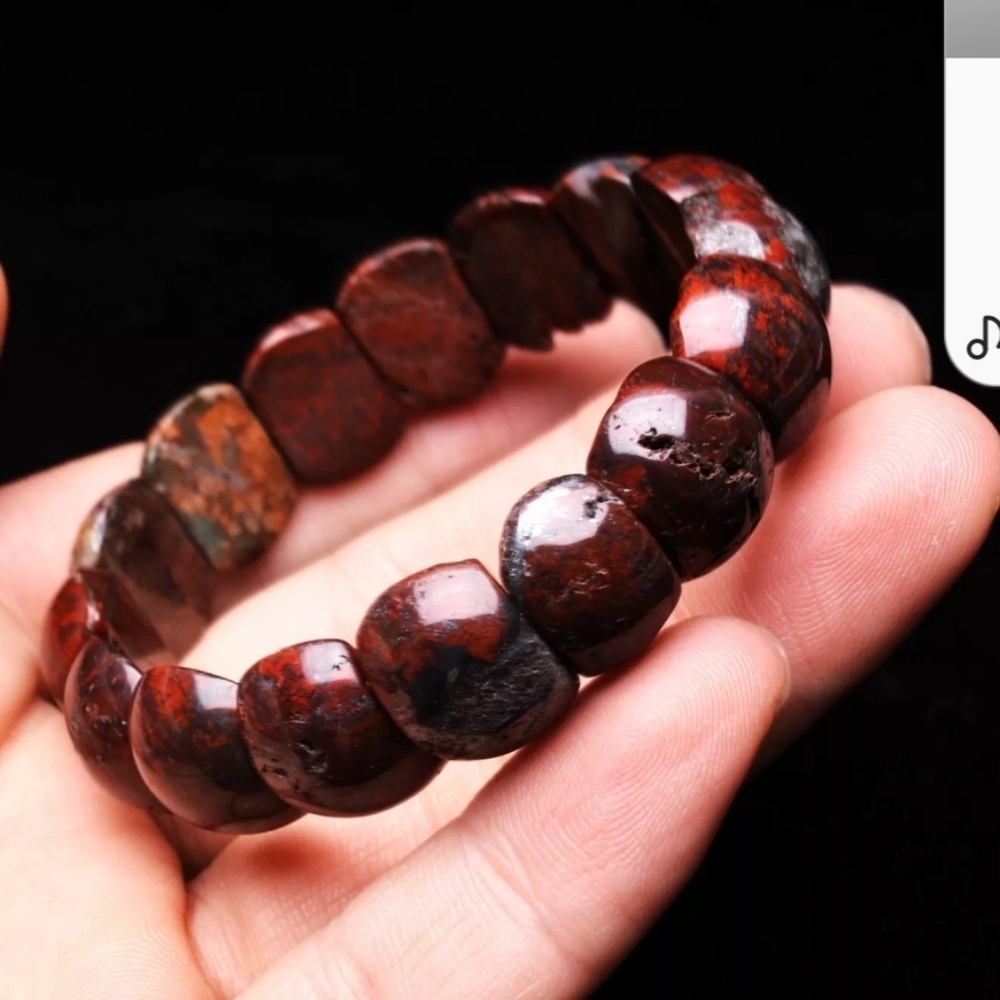 16x8x13mm Natural Cinnabar Bloodstone Quartz Crystal Bangle Bracelet Handmade